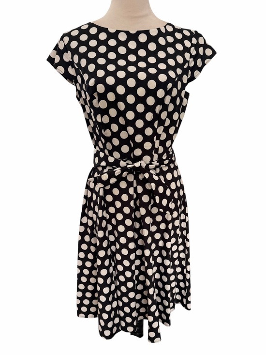 Dressystar Dresses & Skirts - Large Polka Dot Tie-Waist Fit and Flare Dress Black White Cap Sleeves Cotton